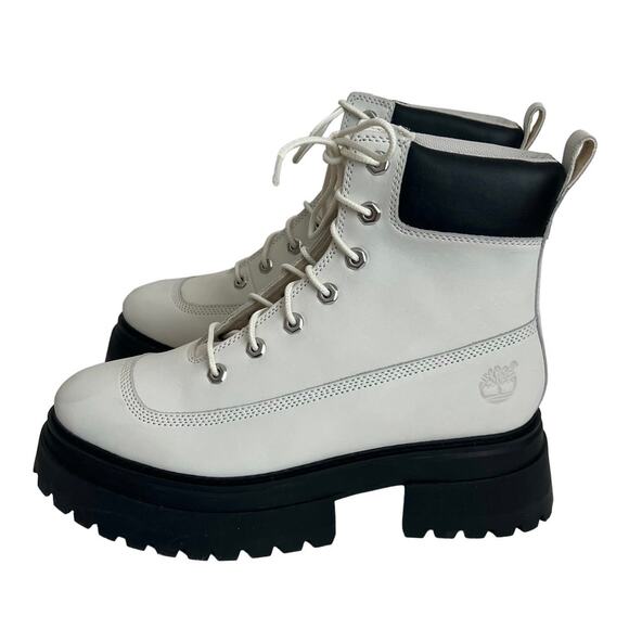 Timberland Leather Sky 6”Lace Up Platform White Combat Boots Women Size 10 - Picture 3 of 12